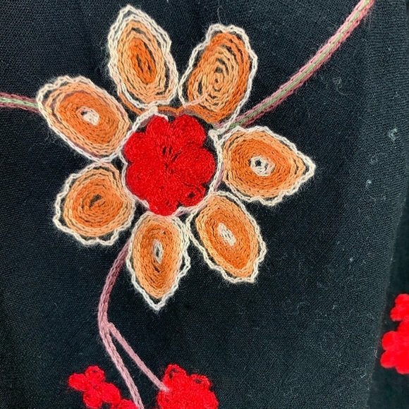 Umgee Black Gorgeous Embroidered Floral Fringed Cardigan Fringe is 2022 Trend - Picture 5 of 16